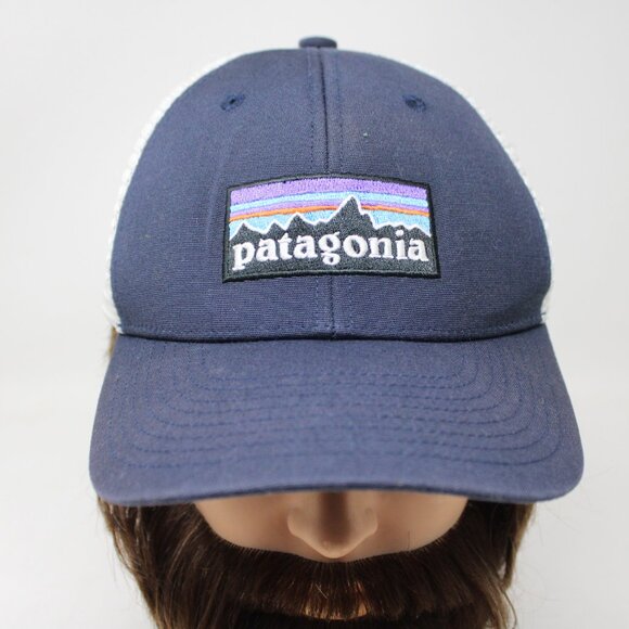 Patagonia Trucker Hat Womens Blue & White Adjustable Mesh Back Patch Logo Cap - Picture 2 of 10